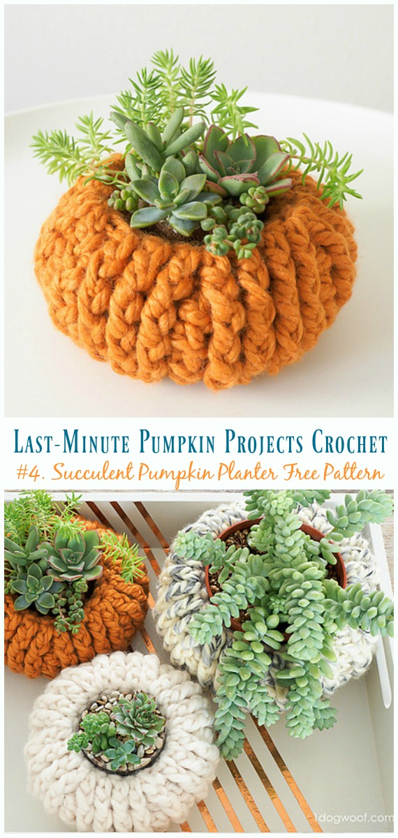 Succulent Pumpkin Planter Crochet Free Pattern - Last-Minute #Pumpkin; Projects #Crochet; Free Patterns