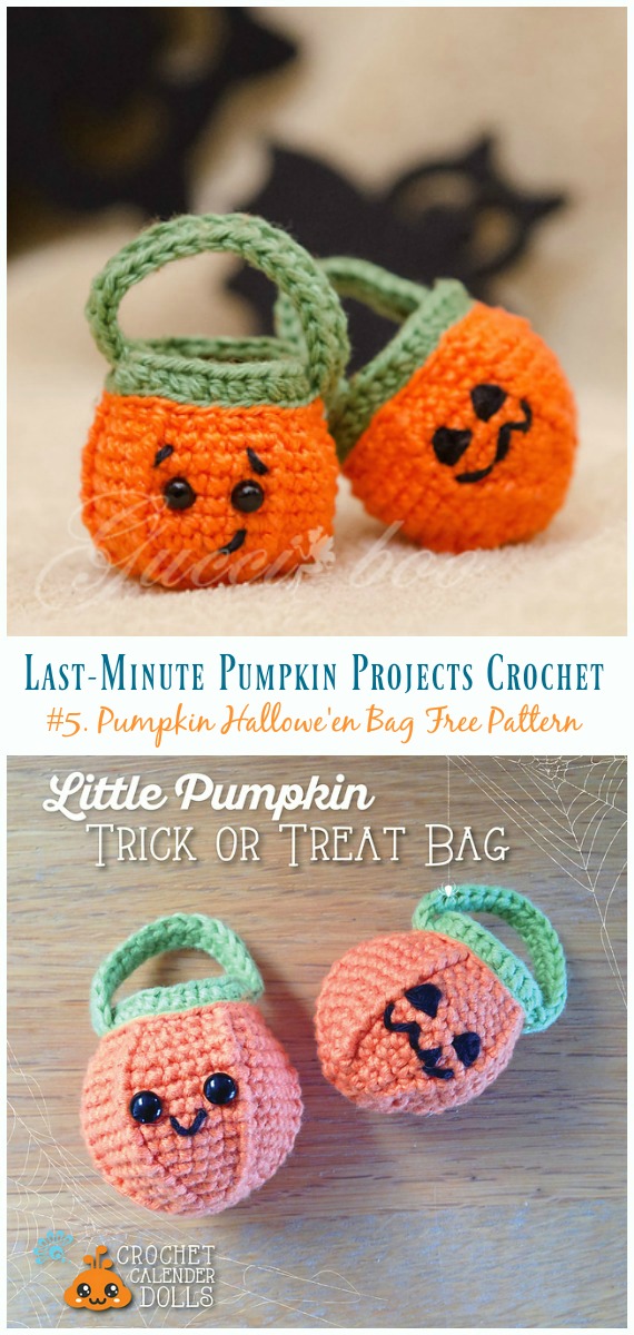 Little Pumpkin Hallowe'en Bag Crochet Free Pattern - Last-Minute #Pumpkin; Projects #Crochet; Free Patterns