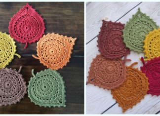 Leaf Coasters Crochet Free Pattern - Autumn #Leaf; Free #Crochet; Patterns