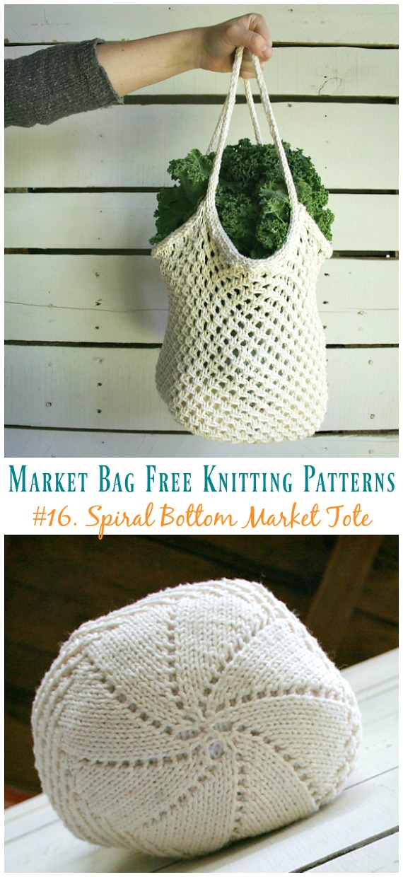 Spiral Bottom Market Tote Bag Knitting Free Pattern - #Market; #Bag; Free #Knitting; Patterns