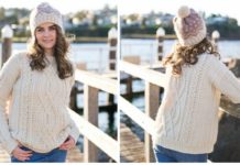 Meara Fisherman Cabled Sweater Crochet Free Pattern - Fall Winter Women #Sweater; Free #Crochet; Pattern