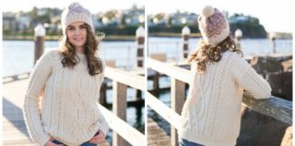 Meara Fisherman Cabled Sweater Crochet Free Pattern - Fall Winter Women #Sweater; Free #Crochet; Pattern