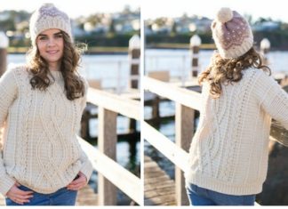 Meara Fisherman Cabled Sweater Crochet Free Pattern - Fall Winter Women #Sweater; Free #Crochet; Pattern