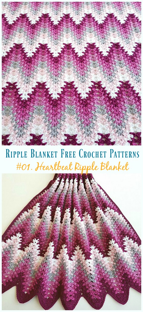 Heartbeat Ripple Blanket Crochet Free Pattern - #Crochet; Ripple #Blanket; Free Crochet Pattern