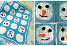 Snowman Granny Square Blanket Crochet Free Pattern - #Granny; Square #Blanket; Free #Crochet; Patterns