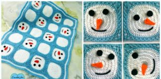 Snowman Granny Square Blanket Crochet Free Pattern - #Granny; Square #Blanket; Free #Crochet; Patterns