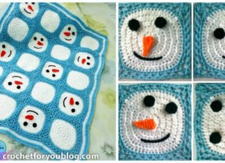 Snowman Granny Square Blanket Crochet Free Pattern - #Granny; Square #Blanket; Free #Crochet; Patterns