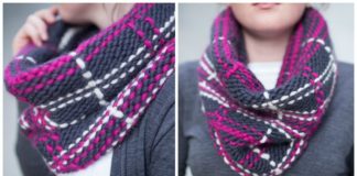 Tartan Themed Snood Knitting Free Pattern - Women Cowl Free #Knitting Patterns