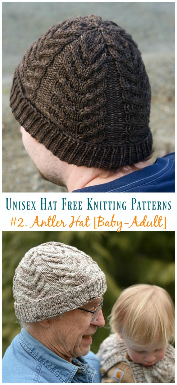 Antler Hat Knitting Free Pattern- Unisex Adult #Hat; Free #Knitting; Patterns