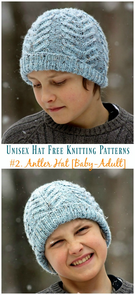 Antler Hat Knitting Free Pattern- Unisex Adult #Hat; Free #Knitting; Patterns