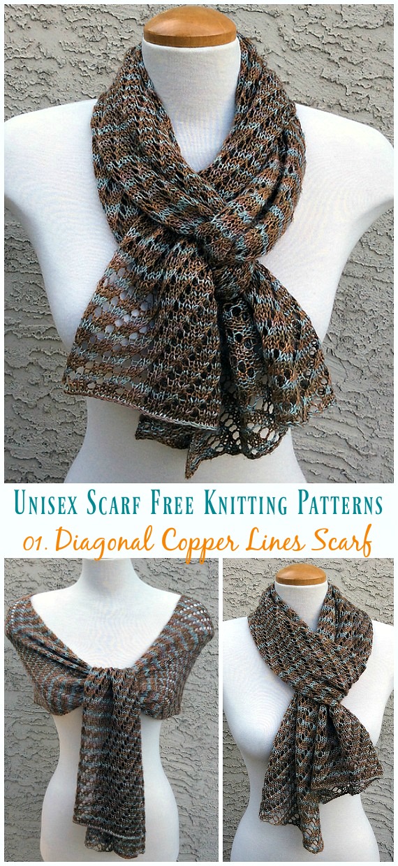Diagonal Copper Lines Scarf Knitting Free Pattern - Unisex #Scarf; Free #Knitting; Patterns 