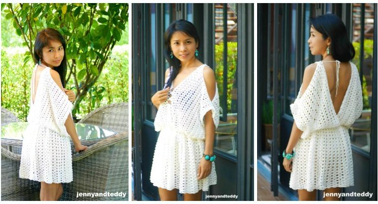White Hippie BOHO Mini Dress Crochet Free Pattern - Women #Dress; Free #Crochet; Patterns