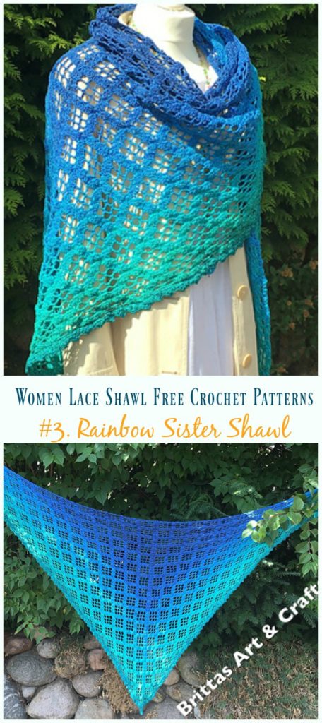 Rainbow Sister Shawl Crochet Free Pattern - Women Lace Shawl