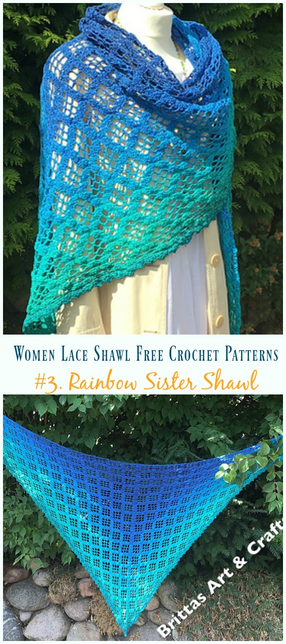 Rainbow Sister Shawl Crochet Free Pattern - Women Lace #Shawl; Free #Crochet; Patterns