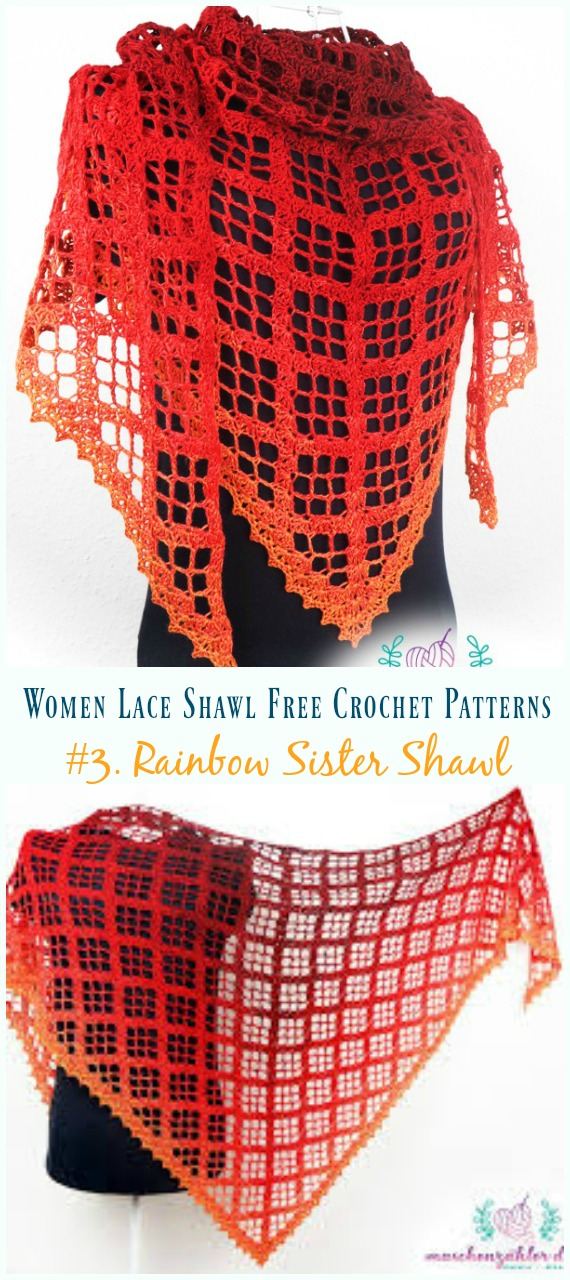 Rainbow Sister Shawl Crochet Free Pattern - Women Lace #Shawl; Free #Crochet; Patterns