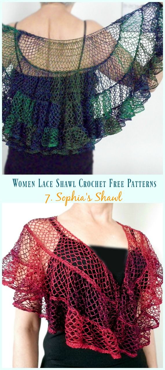 Sophia's Shawl Crochet Free Pattern - Women Lace #Shawl; Free #Crochet; Patterns