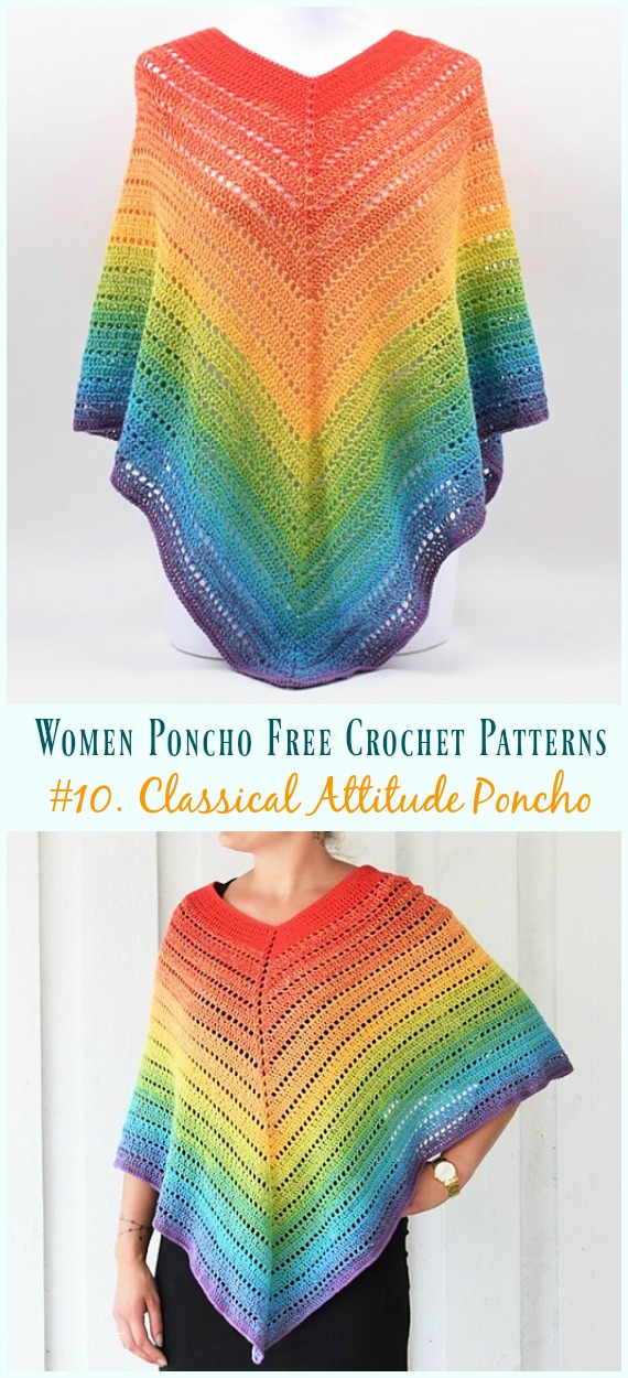 Classical Attitude Poncho Crochet Free Pattern - Women #Poncho; Free #Crochet; Patterns