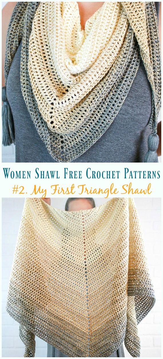 My First Triangle Shawl Crochet Free Pattern - Trendy Women #Shawl; Free #Crochet; Patterns