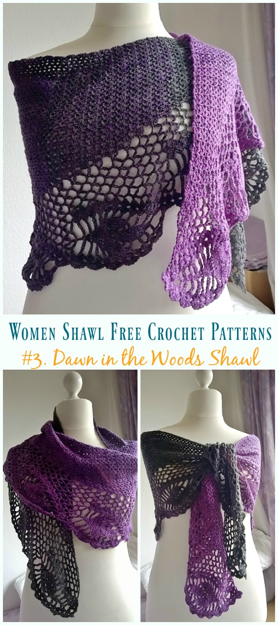 Dawn in the Woods Shawl Crochet Free Pattern - Trendy Women #Shawl; Free #Crochet; Patterns