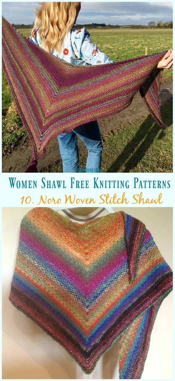 Noro Woven Stitch Shawl knitting Free Pattern - Women #Shawl; Free #Knitting; Patterns