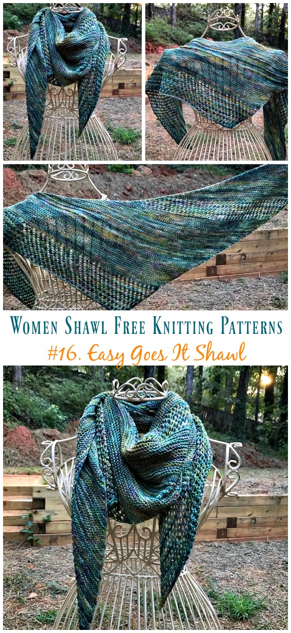 Easy Goes It  Shawl Knitting Free Pattern - Women #Shawl; Free #Knitting; Patterns