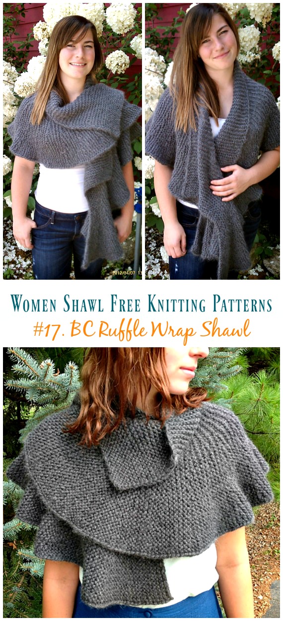 BC Ruffle Wrap Shawl Knitting Free Pattern - Women #Shawl; Free #Knitting; Patterns