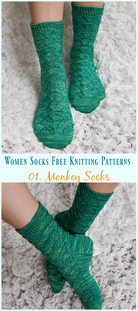 Monkey Socks Knitting Free Pattern- Women #Socks; Free #Knitting; Patterns