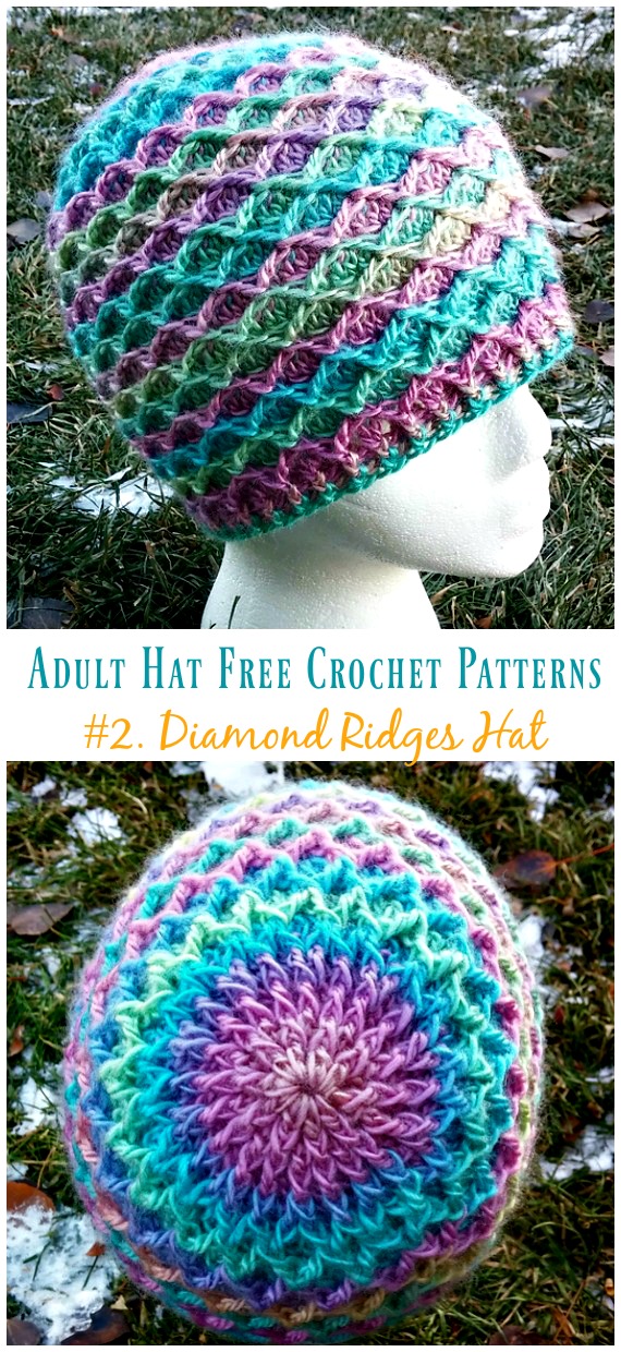 Diamond Ridges Hat Crochet Free Patterns - Adult #Hat; #Crochet; Free Patterns