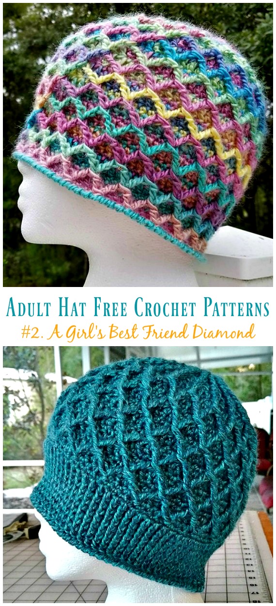 A Girl's Best Friend Diamond Hat Crochet Free Patterns - Adult #Hat; #Crochet; Free Patterns