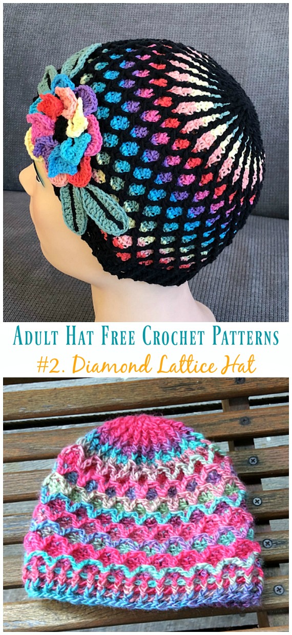 Diamond Lattice Hat Crochet Free Patterns - Adult #Hat; #Crochet; Free Patterns