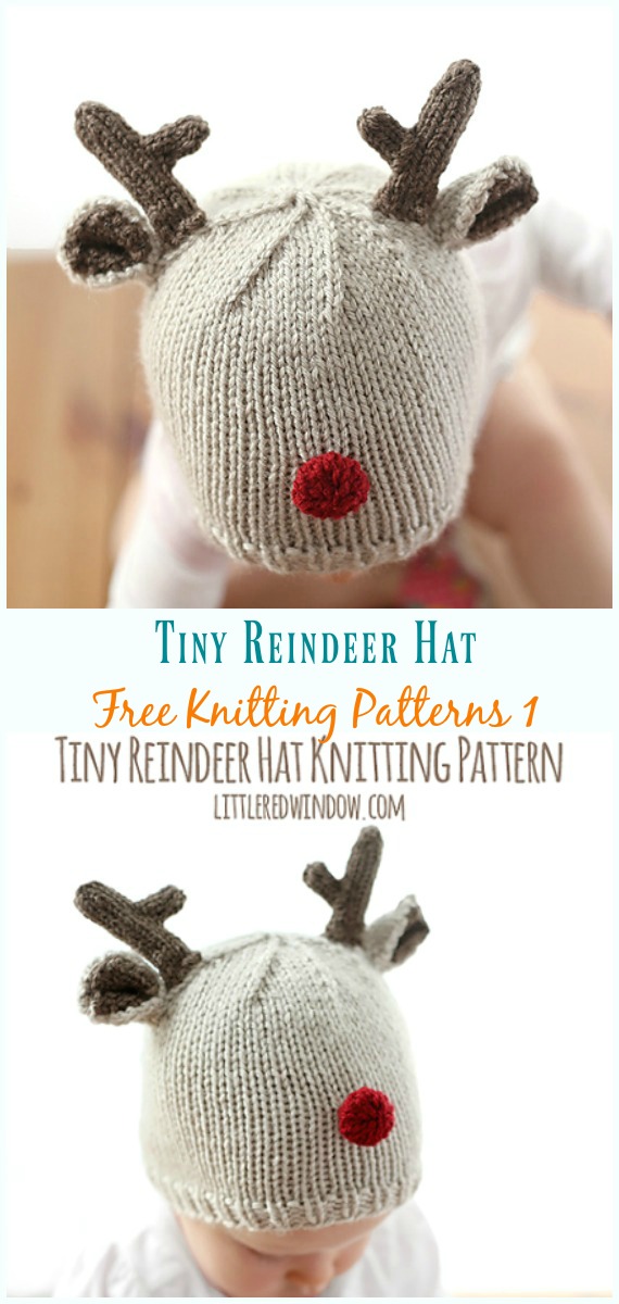 Tiny Reindeer Hat Knitting Free Pattern - Baby #Reindeer; #Hats; #Knitting; Patterns