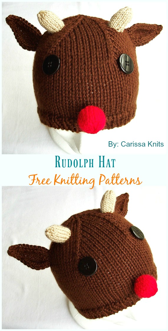 Rudolph Hat Knitting Free Pattern - Baby #Reindeer; #Hats; #Knitting; Patterns