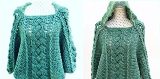 Cable Hooded Poncho Crochet Free Pattern Video Tutorial - Women #Poncho; Free #Crochet; Patterns