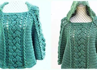 Cable Hooded Poncho Crochet Free Pattern Video Tutorial - Women #Poncho; Free #Crochet; Patterns