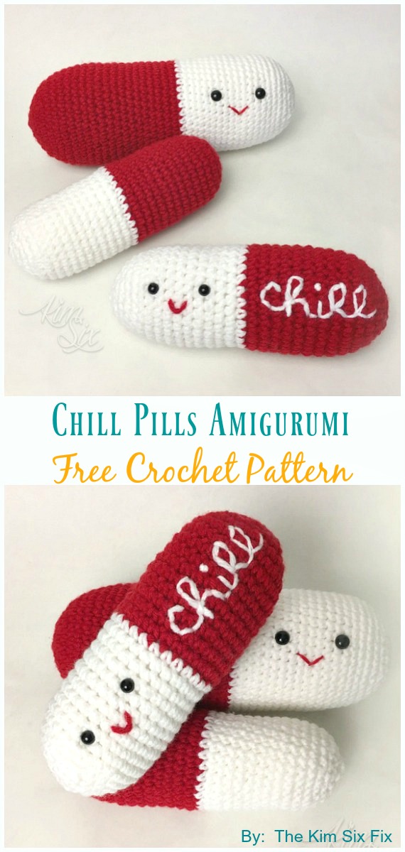 Crocheted Chill Pills Amigurumi Free Crochet Pattern - Crochet Happy #Pill; #Amigurumi; Patterns