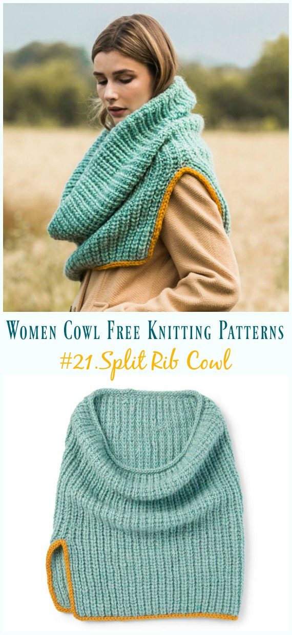 Split Rib Cowl Knitting Free Pattern - Women Cowl Free #Knitting Patterns