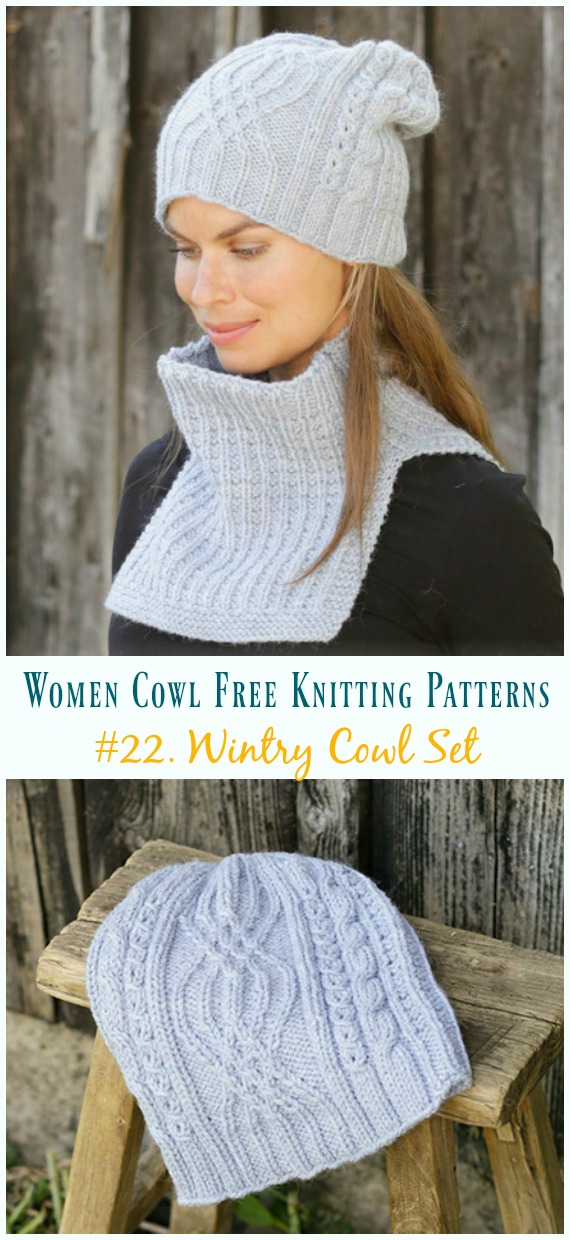 Split Cowl Wintry Set Knitting Free Pattern - Women Cowl Free #Knitting Patterns