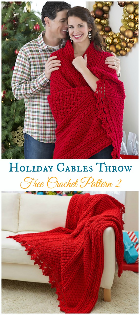 Holiday Cables Throw Crochet Free Pattern - Holiday #Throw; Blanket Free #Crochet; Patterns