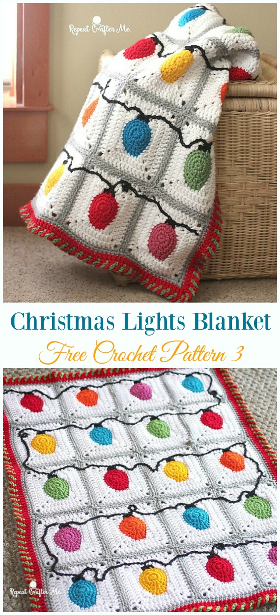 Christmas Lights Blanket Throw Crochet Free Pattern - Holiday #Throw; Blanket Free #Crochet; Patterns