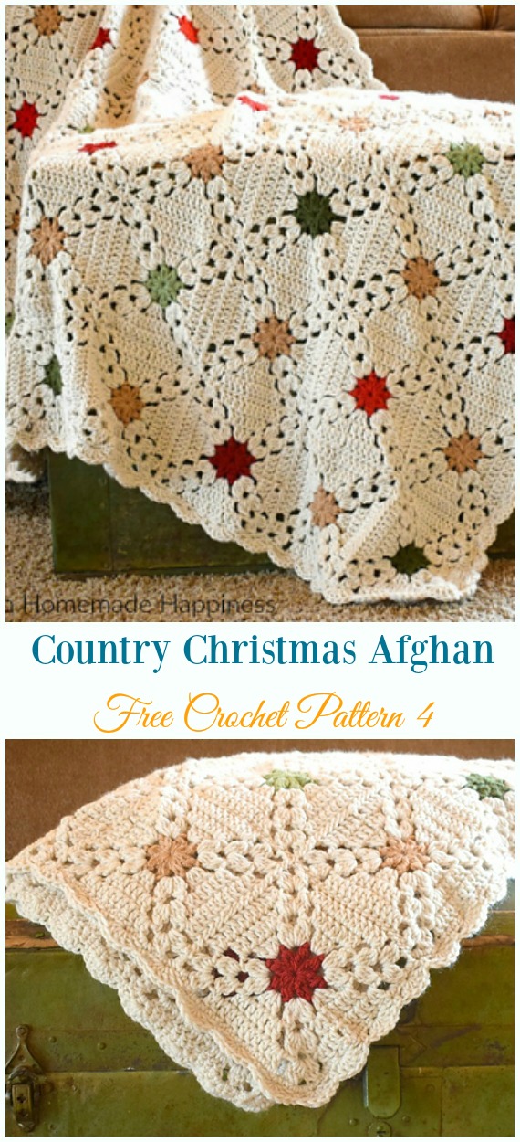 Country Christmas Afghan Crochet Free Pattern - Holiday #Throw; Blanket Free #Crochet; Patterns