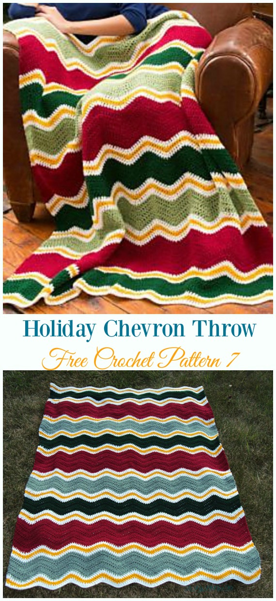 Holiday Chevron Throw Crochet Free Pattern - Holiday #Throw; Blanket Free #Crochet; Patterns