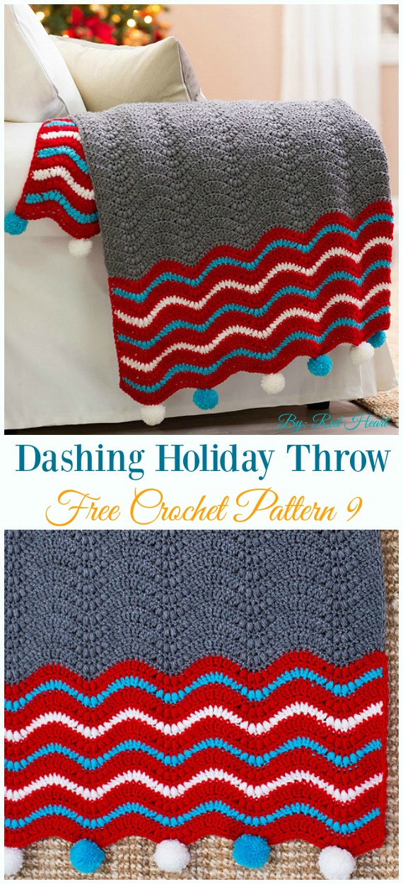 Dashing Holiday Throw Crochet Free Pattern - Holiday #Throw; Blanket Free #Crochet; Patterns