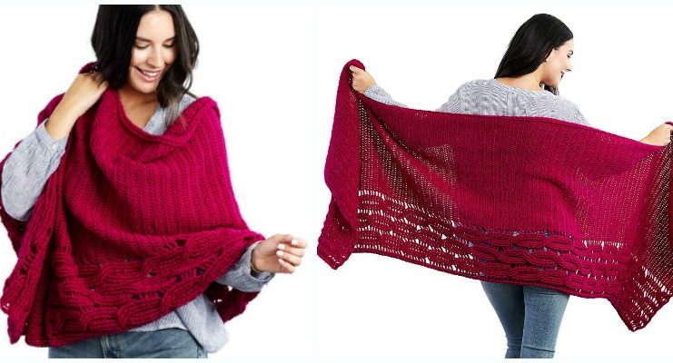 Interwoven Cabled Chic Shawl Crochet Free Pattern - Trendy Women #Shawl; Free #Crochet; Patterns