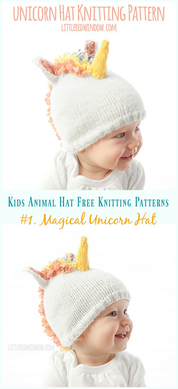 Magical Unicorn Hat Knitting Free Patterns - Kids Animal #Hat; Free #Knitting Patterns