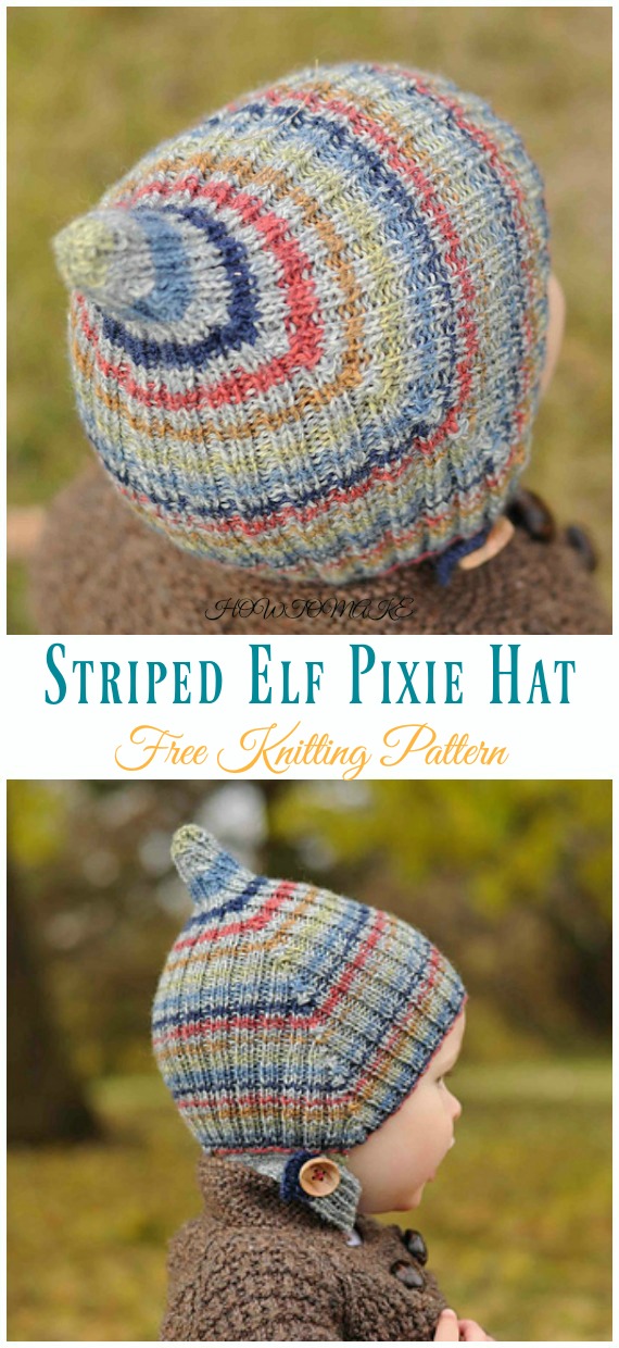 Striped Elf Pixie Hat Knitting Free Pattern - Kids #Pixie; #Hat; Free #Knitting; Patterns