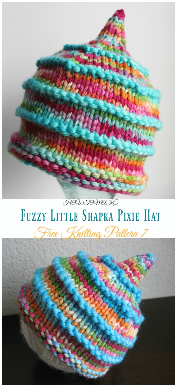 Fuzzy Little Shapka Pixie Hat Knitting Free Pattern - Kids #Pixie; #Hat; Free #Knitting; Patterns