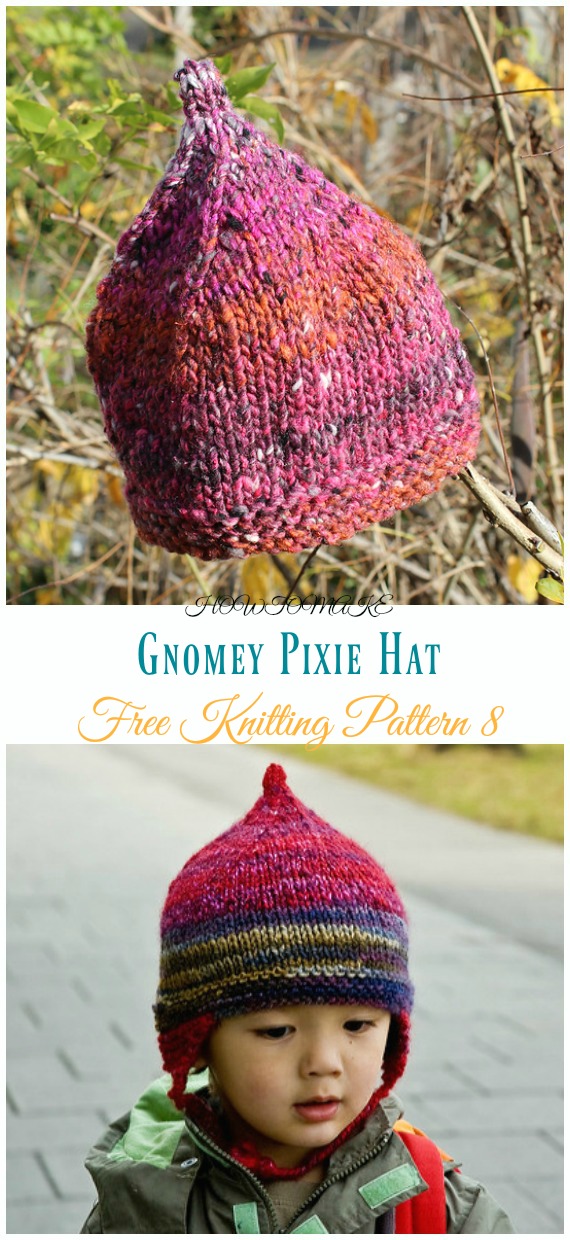 Gnomey Pixie Hat Knitting Free Pattern - Kids #Pixie; #Hat; Free #Knitting; Patterns