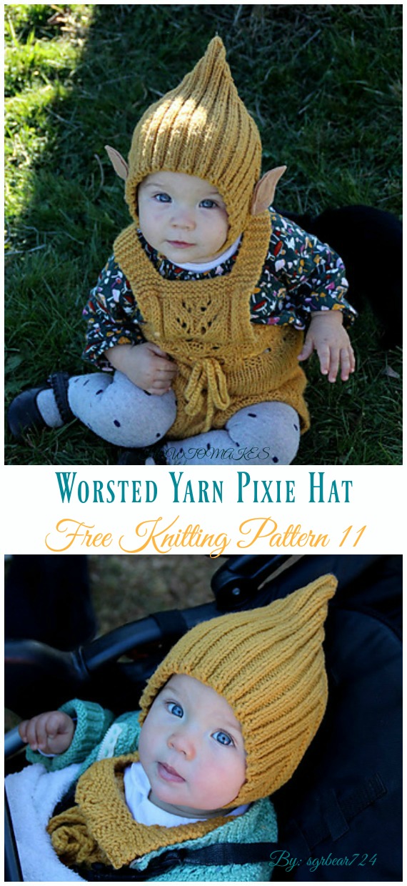 Worsted Yarn Pixie Hat Knitting Free Pattern - Kids #Pixie; #Hat; Free #Knitting; Patterns