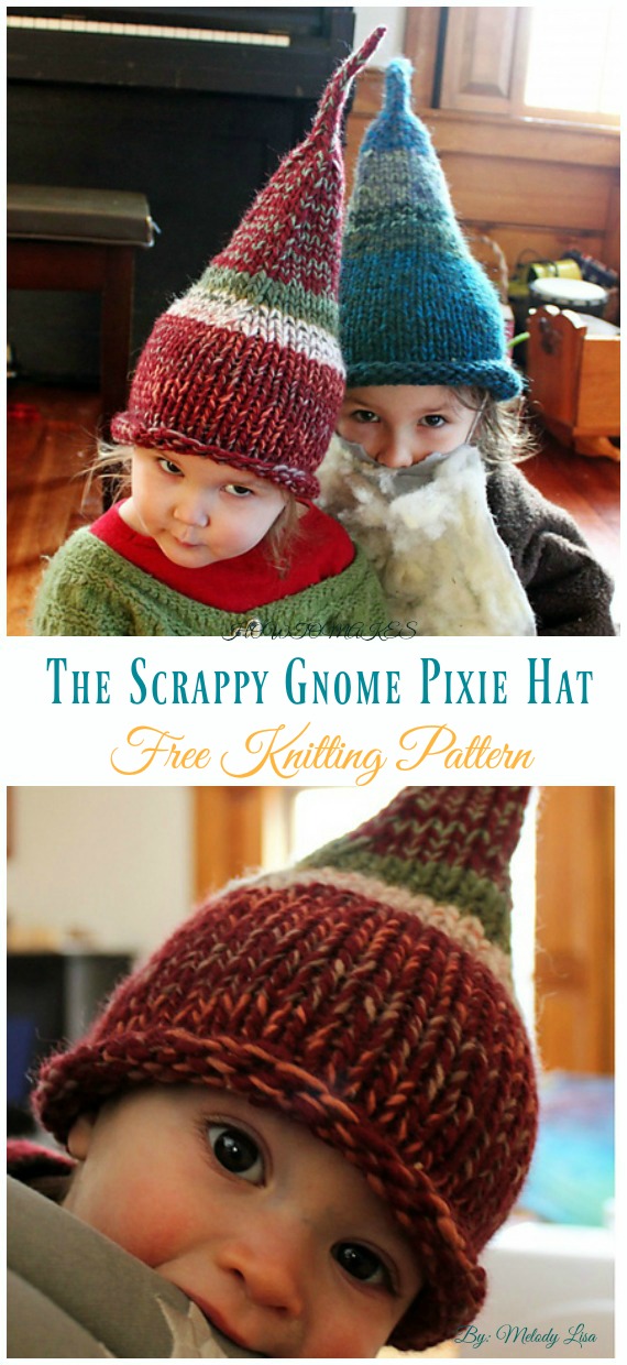 The Scrappy Gnome Pixie Hat Knitting Free Pattern - Kids #Pixie; #Hat; Free #Knitting; Patterns