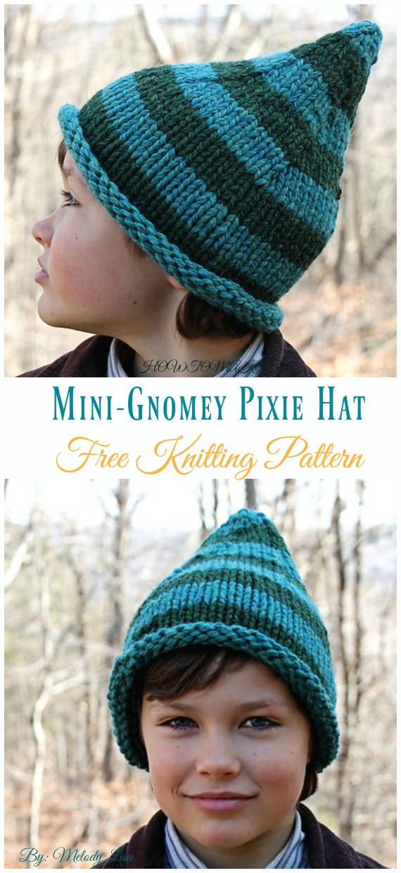 Mini-Gnomey Pixie Hat Knitting Free Pattern - Kids #Pixie; #Hat; Free #Knitting; Patterns